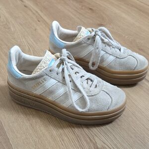 Women 5.5 Or Kid's 3.5 Adidas Gazelle Platform Sneakers Gray And Cream